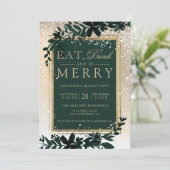 金ゴールドタイポグラフィリーフ雪エレガント食べクリスマス 招待状 (スタンド正面)