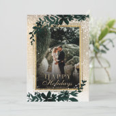 金ゴールドタイポグラフィリーフ雪シックなクリスマスフォト シーズンカード (スタンド正面)