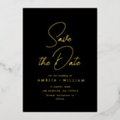 金ゴールドタイポグラフィレタリング結婚式日付の保存 箔招待状 (正面)