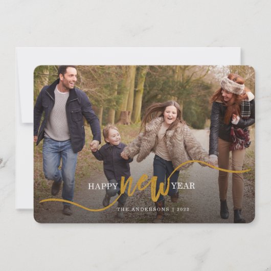 金ゴールドタイポグラフィ写真が新年を迎える シーズンカード (正面)