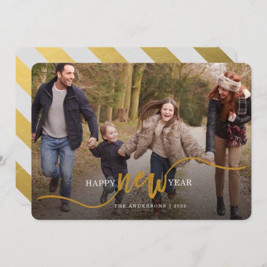 金ゴールドタイポグラフィ写真が新年を迎える シーズンカード (正面/裏面)