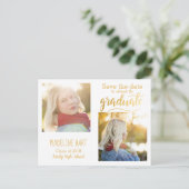 金ゴールドタイポグラフィ卒 | 2枚の写真を保存 ポストカード (スタンド正面)