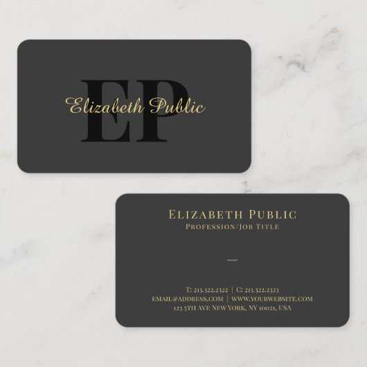 金ゴールドタイポグラフィ文字名スクリプトラグジュアリー光沢 名刺 (正面/裏面)