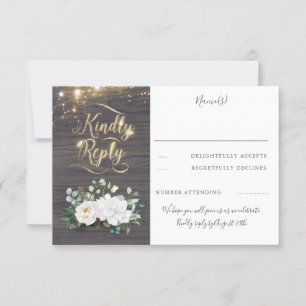 金ゴールドタイポグラフィ素朴秋の結婚式RSVP 出欠カード