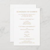 金ゴールドタイポグラフィ結婚の週末のイベント日程 エンクロージャーカード (正面/裏面)