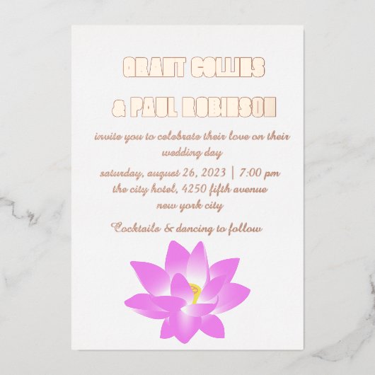 金ゴールドタイポグラフィ結婚フォイル招待状 箔招待状 (正面)