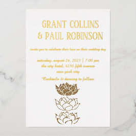 金ゴールドタイポグラフィ結婚フォイル招待状 箔招待状