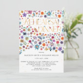 金ゴールドタイポグラフィ結婚フローラのリハーサルディナー 招待状 (スタンド正面)