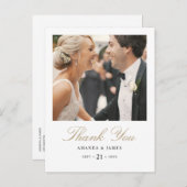 金ゴールドタイポグラフィ結婚写真の感謝はがき 案内ポストカード (正面/裏面)