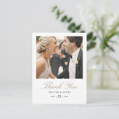 金ゴールドタイポグラフィ結婚写真の感謝はがき 案内ポストカード (スタンド正面)