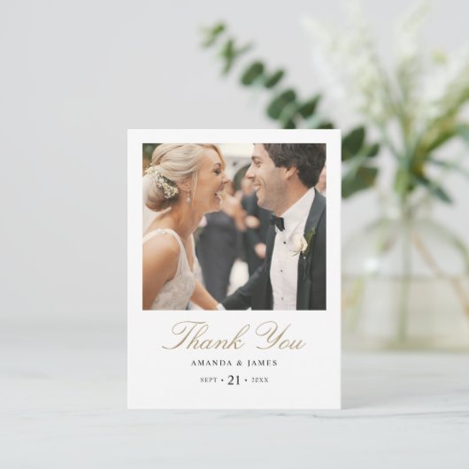 金ゴールドタイポグラフィ結婚写真の感謝はがき 案内ポストカード (スタンド正面)