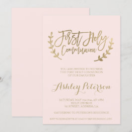 金ゴールドタイポグラフィ赤面ピンクファーストホリーコミュニオン 招待状