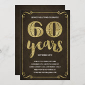 金ゴールドタイポグラフィ60th誕生日パーティー 招待状 (正面/裏面)