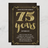 金ゴールドタイポグラフィ|フォイフェイクル75歳の誕生日パーティー 招待状 (正面/裏面)