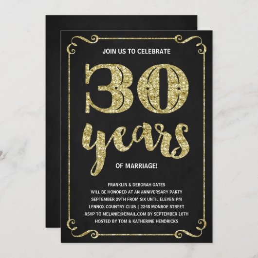金ゴールドタイポグラフィ |フォイルフェイク30周年記念 招待状 (正面/裏面)