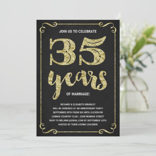 金ゴールドタイポグラフィ |フォイルフェイク35周年記念 招待状 (スタンド正面)