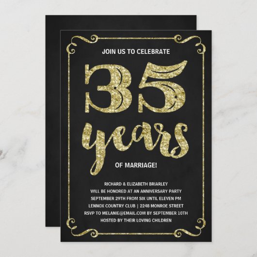 金ゴールドタイポグラフィ |フォイルフェイク35周年記念 招待状 (正面/裏面)