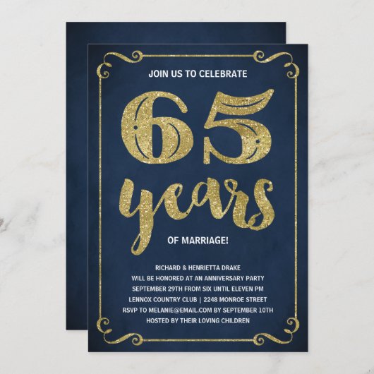 金ゴールドタイポグラフィ |フォイルフェイク65周年記念 招待状 (正面/裏面)