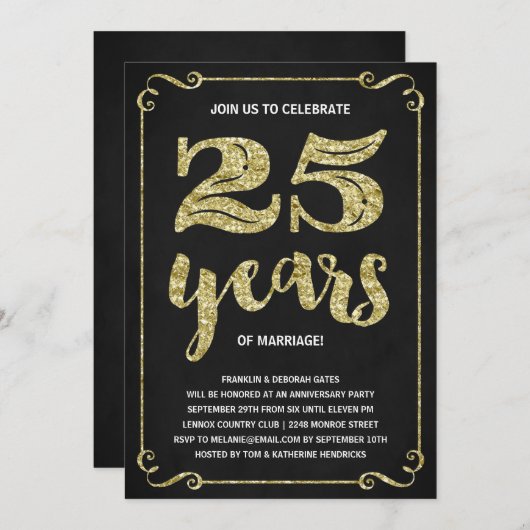 金ゴールドタイポグラフィ |ホイフェイクル25周年記念 招待状 (正面/裏面)