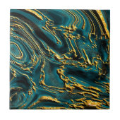 金ゴールドタイルのティール（緑がかった色）静脈 タイル (正面)