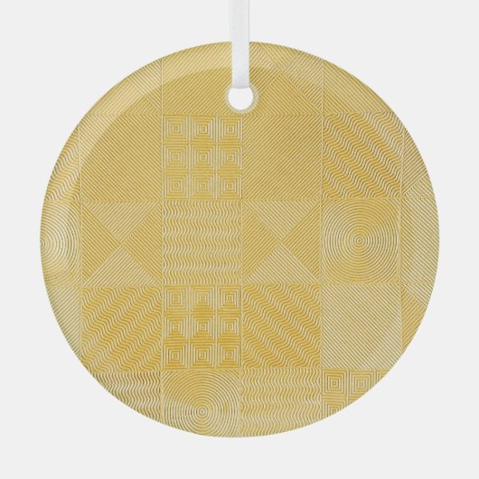 金ゴールドタイル：テクススタイリッシュチャ背景 ガラスオーナメント (正面)