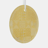 金ゴールドタイル：テクススタイリッシュチャ背景 ガラスオーナメント (正面右)