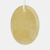 金ゴールドタイル：テクススタイリッシュチャ背景 ガラスオーナメント (正面左)