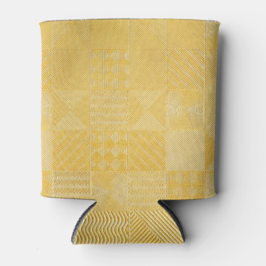 金ゴールドタイル:テクススタイリッシュチャ背景 缶クーラー (正面)