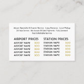 金ゴールドタクシーCabロゴ、価格表 名刺 (裏面)