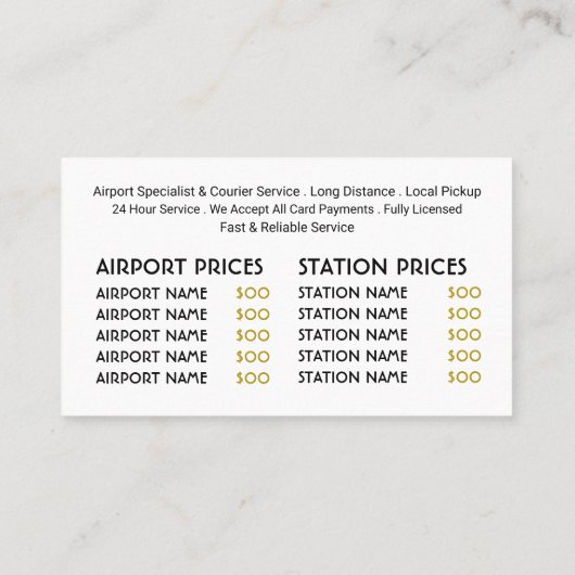 金ゴールドタクシーCabロゴ、価格表 名刺 (裏面)