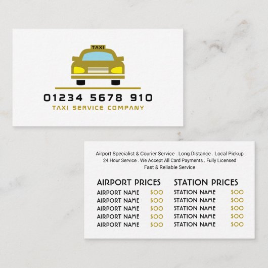 金ゴールドタクシーCabロゴ、価格表 名刺 (正面/裏面)