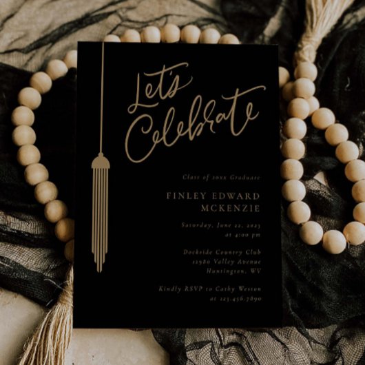 金ゴールドタッセルパーティー卒業招待状フォトカード セーブザデート