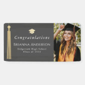 金ゴールドタッセル&キャップグレー卒業パーティーフォト 横断幕 (横)