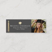 金ゴールドタッセル&キャップグレー卒業式の挿入名刺 スキニー名刺 (正面)