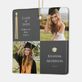 金ゴールドタッセル&キャップダークグレー写真卒業 セラミックオーナメント (左)