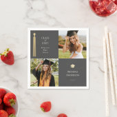 金ゴールドタッセル&キャップダークグレー2写真卒業 スタンダードカクテルナプキン (インサイチュ)