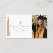 金ゴールドタッセル&キャップダークホワイト写真卒業 名刺 (正面)