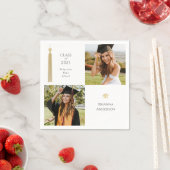 金ゴールドタッセル&キャップダークホワイト2写真卒業 スタンダードカクテルナプキン (インサイチュ)