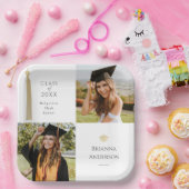 金ゴールドタッセル&キャップホワイトフォト卒業 ペーパープレート (パーティー)