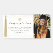 金ゴールドタッセル&キャップホワイト卒業パーティーフォト 横断幕 (横)