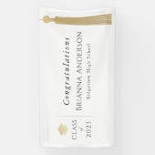 金ゴールドタッセル&キャップホワイト卒業パーティー 横断幕 (縦)