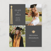 金ゴールドタッセル&キャップ2フォトグレー卒業 案内ポストカード (正面)