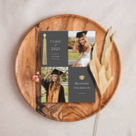 金ゴールドタッセル&キャップ2フォトグレー卒業 案内ポストカード