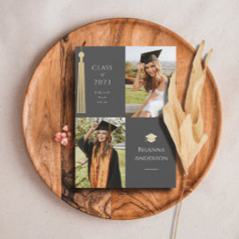 金ゴールドタッセル&キャップ2写真卒業発表 招待状