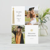 金ゴールドタッセル&キャップ2写真卒業発表 招待状 (スタンド正面)