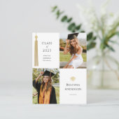 金ゴールドタッセル&キャップ2写真卒業 案内ポストカード (スタンド正面)