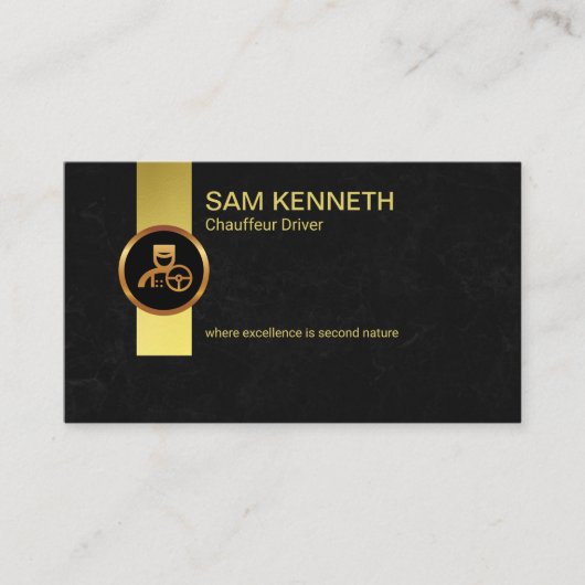 金ゴールドタブ黒大理石グランジ運転手 名刺 (正面)