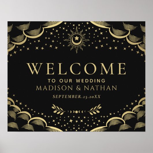金ゴールドタロットカード結婚のウェルカムサイン ポスター (正面)