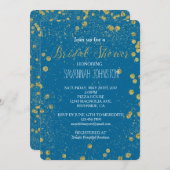 金ゴールドターコイズの紙吹雪ブライダルシャワー 招待状 (正面/裏面)
