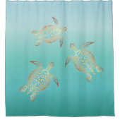 金ゴールドターコイズウミガメ シャワーカーテン (正面)